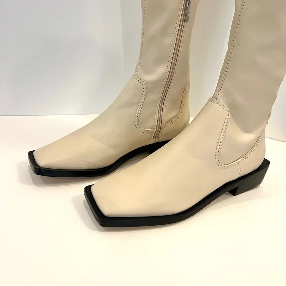 Schutz Guily Up Stretch Napa Leather Over the Knee‎ Boots in Eggshell 5, NWOB